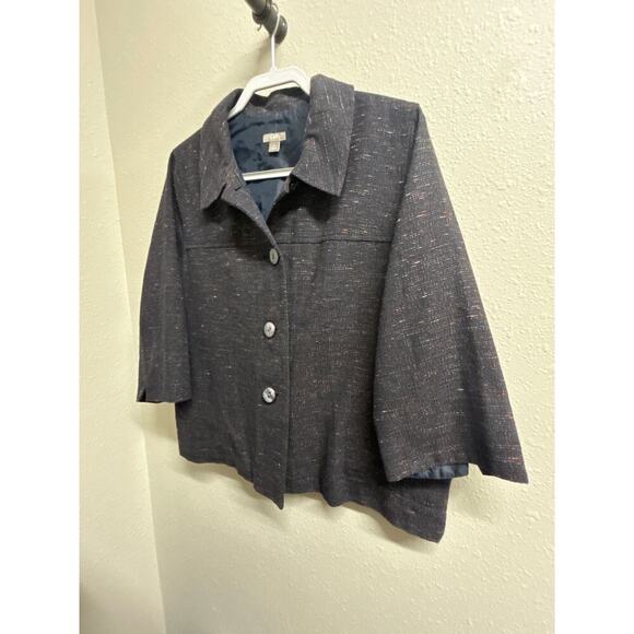 J. Jill Women’s Navy Tweed Cotton Blend Button Up Babydoll Jacket Large Petite - Picture 1 of 10